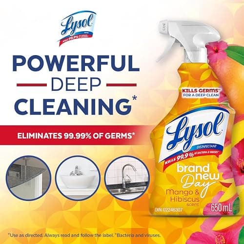 Lysol Brand New Day All Purpose Cleaner, Mango & Hibiscus, 650 mL | Grease Fighting, Multi Surface Cleaner Trigger Spray, Removes Soap Scum thumbnail 2