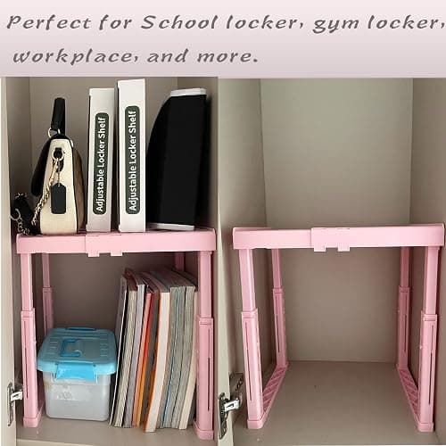 Svartur Adjustable Locker Shelf Pink Height and Width Adjustable Locker Organizer Shelf for School Locker, Stackable Locker Stand Tools for Gym Lockers, Office, Back to School Essentials thumbnail 5