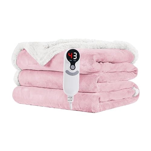 Electric Heated Blanket Full Size 72"x84" - Flannel & Sherpa Fabric Dual-Sided, 6 Heat Settings & 1-10 Hours Auto Off, Soft & Cozy Warming Throw for Home, Office, or Bed, Machine Washable, Light Pink - Image 1