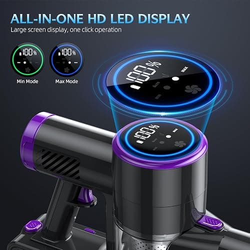 Bieiao Cordless Vacuum Cleaner, Stick Vacuum with LED Display, 2 Modes 6 in 1 Lightweight Rechargeable Cordless Stick Vacuum with 40Min Detachable Battery Vacuum Cleaner for Home Hard Floor Carpet thumbnail 3