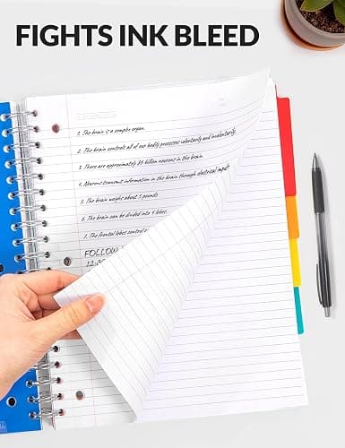 SUNEE Spiral Notebooks for Work with Removable Dividers & Tabs – College Ruled 5 Subject, 300 Pages, 3 Hole Punched, Durable PP Cover, 8"x10.5" – Notebooks for Office or School, Black thumbnail 4