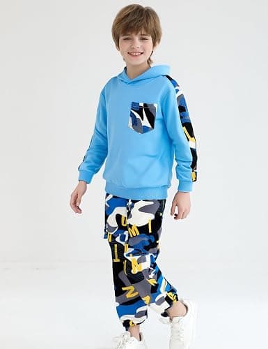 mksodopy Boys Clothes Boy Outfits 2-Piece Long Sleeve Hoodie and Camouflage Pants Boys Clothing for 6-16 Years thumbnail 3