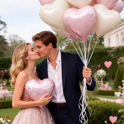 Pink Cream Heart Balloons,15Pcs 18Inch Sand White Heart Shaped Foil Ballons,Pink Helium Balloon for Valentine's Day Baby Shower Birthday Anniversary Wedding Party Decorations thumbnail 6