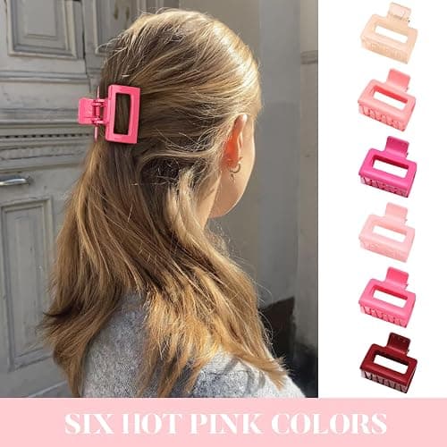 Auseibeely 6 Pack Pink Small Claw Clips for Women & Girls, 2 Inch Rectangle Medium Hair Clips, Small Square Claw Clip for Half up Half Down, Hair Accessories for Thin/Medium Short Hair, Hot Pink thumbnail 4