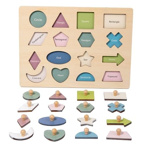 Adena Montessori Wooden Shape Peg 16 Piece Puzzle for Toddlers 2-4,Montessori Colorful Shapes Sorter Board,Geometric Color Matching Toys for Girls Boys 18-24 Months,Baby & Toddler Eearly Learning Gift thumbnail 7
