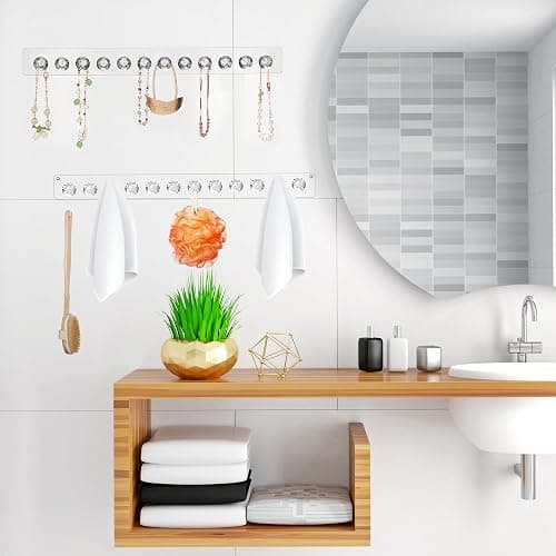 Newellsail Halsketten-Aufhänger Acryl-Halskettenhalter Wandmontage Schmuck-Organizer mit 12 Diamant Form Haken für Halsketten, Armbänder, Ketten, Ohrringe, 2 Stück (Transparent) thumbnail 8