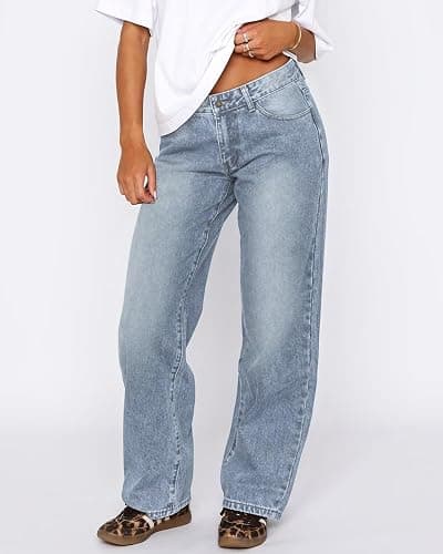 KDF Wide Leg Jeans for Women Low Rise Barrel Jeans Women Baggy Denim Pants thumbnail 2