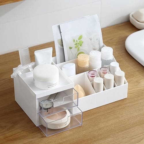 Marknor Cosmetic/Makeup Vanity Organizer Box, Mini Desk Storage for Office Supplies, Bathroom Counter or Dresser, White thumbnail 2