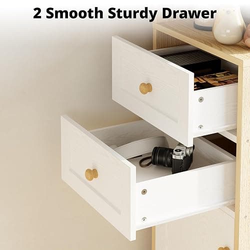 IRONCK Corner Bookshelf and Bookcase, 71" H Wooden Book Shelves 3 Tier with Drawers and Storage Cabinet for Living Room, Office, Bedroom, Oak and White thumbnail 5