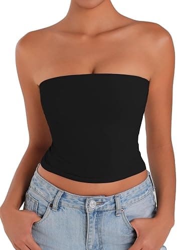 Sunzel Women’s Strapless Sexy Tube Top Double Lined Sleeveless Crop Top Summer Basic Bandeau Tops for Layering or Going Out thumbnail 2