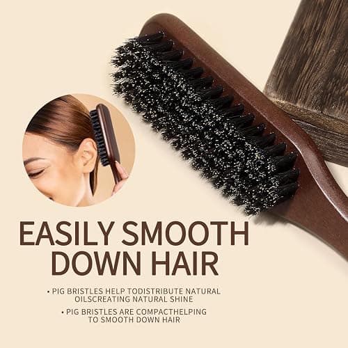 Boar Bristle Slick Back Hair Brush – Wooden Handle Styling Comb for Men & Women – Smooth, Polish and Lay Hair Flat to Create Sleek Frizz-Free Hairstyles Perfect for Pompadour and Low Ponytail (Brown) thumbnail 3