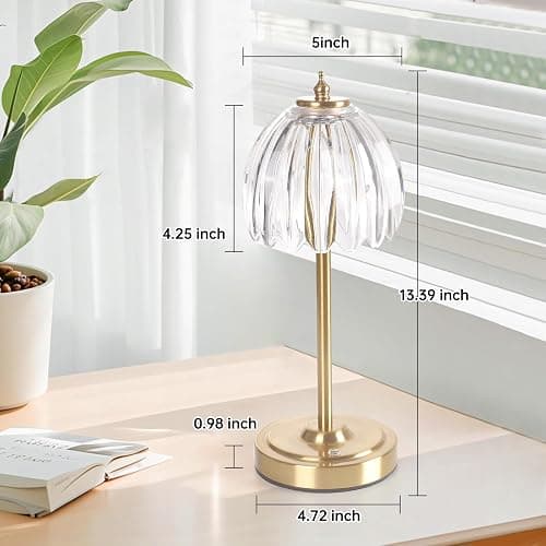 Shenmoyl Tulip Table Lamp with 5000mAh Battery & Touch Control, Cordless Small Table Lamp with 3 Colors, Dimmable Rechargeable Table Lamps for Living Room, Bedroom, Desk, Bedside (Transparent Tulip) thumbnail 9