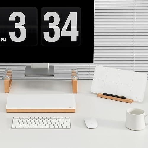 Glass Desktop Whiteboard with Wood Organizer for Small Office Accessories, Aesthetic Desk Dry Erase White Board with Drawer for Home Office Cubicle, Marker & Eraser Included, Yeoux thumbnail 5