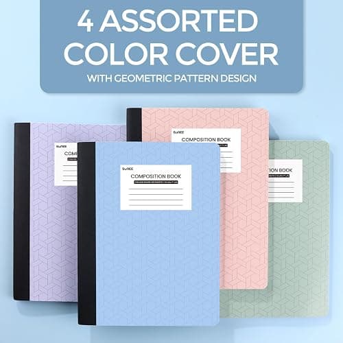 SUNEE Composition Notebooks - Wide Ruled Paper, 4 Pack Composition Book, 9 3/4" x 7 1/2", 80 Sheets/160 Pages, Assorted Colors, School, College & Office Supplies - College Ruled | 4 Pack - Pastel thumbnail 6