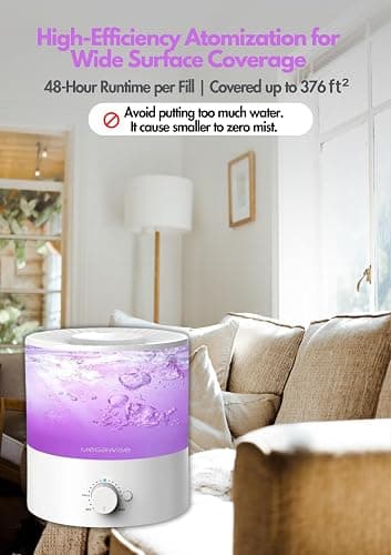 MEGAWISE Cool Mist Humidifiers for Bedroom, BabyRoom, Office and Plants, 0.5 Gal Essential Oil Diffuser with Adjustable Mist Output, 25dB Quiet Ultrasonic Humidifiers, Up to 10H, Easy to Clean thumbnail 4