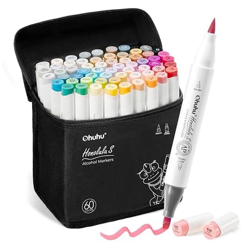 Ohuhu Alcohol Markers 60 Illustration Colors Brush Soft Chisel for Coloring | Dual Tips Art Markers for Artists Adults Coloring Illustration Drawing, AP Certified Refillable Alcohol-based, Honolulu S - Image 1
