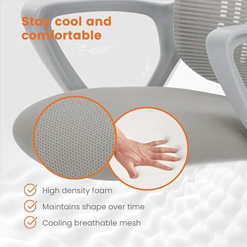 Sweetcrispy Office Computer Desk Managerial Executive Chair, Ergonomic Mid-Back Mesh Rolling Work Swivel Chairs with Wheels, Comfortable Lumbar Support, Comfy Arms for Home,Bedroom,Study,Student,Grey thumbnail 6