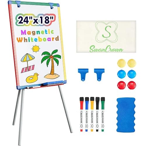 Dry Erase Board White Board for Kids 24x18 inch Art Easel for Kids Magnetic Tripod Whiteboard Art Easel and Flipchart Board with a Height-Adjustable Stand Perfect for Kid - Image 1