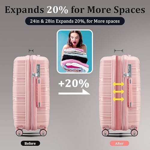 TRAVELEO 4 Piece Luggage Set PP Hardshell, Expandable Suitcase Set (20/24/28) with 14" Cosmetic Case, Lightweight Spinner Wheels with TSA Lock, Detachable Wheels for Nesting Storage (Pink) thumbnail 3