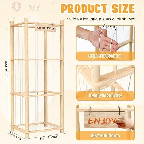 Woodure Stuffed Animal Storage & Organizer, Wooden Cute Zoo Toy Holder for Toddler Rooms, Playrooms & Bedrooms thumbnail 2