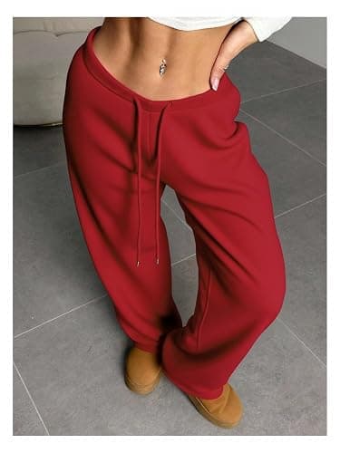 RoseSeek Women's Drawstring Waist Straight Streetwear Long Wide Leg Pants Casual Loose Baggy Workout Long Fall Sweatpants thumbnail 4