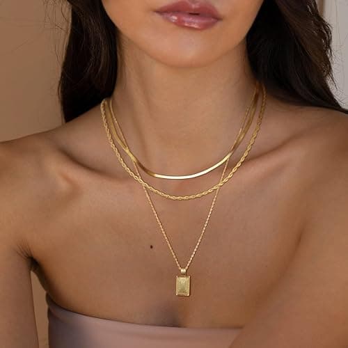 Layered Gold Silver Necklaces for Women, Stackable Stack 14K Real Gold Plated Silver Chain Necklace Diamond Circle CZ Layering Pendant Necklaces Trendy Gold Jewelry Set Gifts thumbnail 4