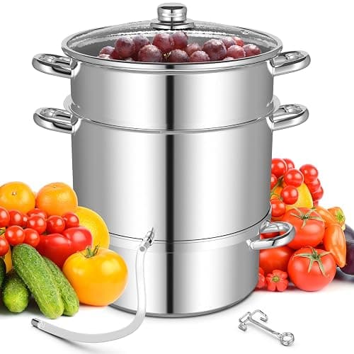 Giantex 11 Quart Juice Steamer Fruit Vegetables Juicer Steamers w/Tempered Glass Lid, Hose, Clamp, Loop Handles Stainless Steel Steam Juicer Multipots Kitchen Cookware for Making Juice, Jelly, Pasta - Image 1