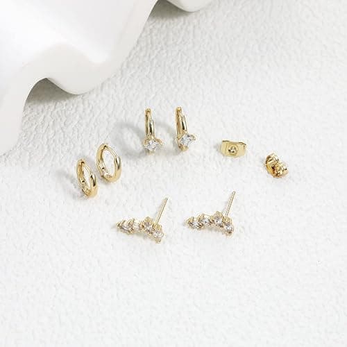 Freekiss 3 Pairs Gold Hoop Earrings Set: Dainty Stud Earrings Trendy Small 14K Gold Plated Hypoallergenic Dangle Cartilage Huggie Hoop Earrings for Women Gold Jewelry for Women Gifts thumbnail 5