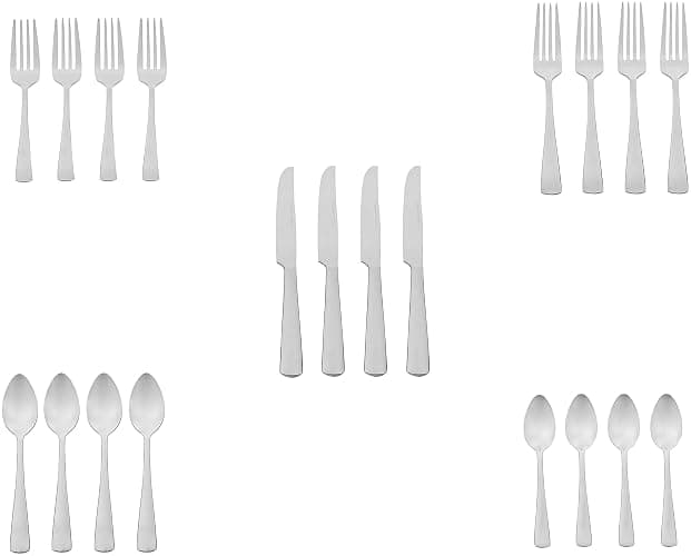 Amazon Basics 20-Piece Stainless Steel Flatware Set with Square Edge, Service for 4, Silver thumbnail 6