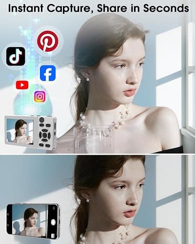 4K Digital Camera with Front Rear Lens, Autofocus 64MP,NO Card, Metal Shell | Built-in 2000mAh Battery, Non-Slip Handle, Flash, 2.8" Screen, 18X Zoom for Beginner Teens Adult,Party & Travel, White thumbnail 7