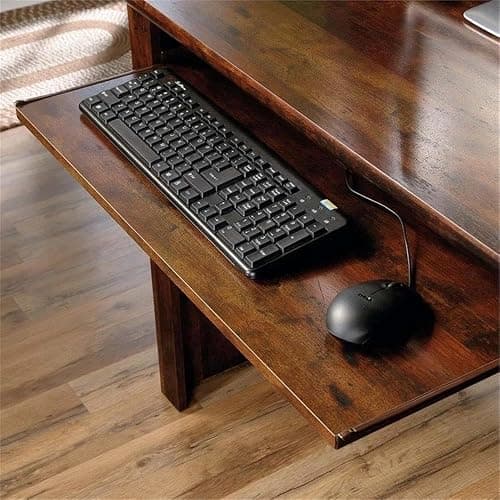 Pemberly Row Computer Desk and Hutch with CPU Storage and Keyboard Drawer, Curado Cherry thumbnail 7