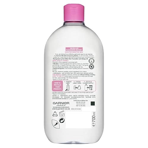 Garnier Micellar Cleansing Water 700ml, Gentle face cleanser & Make up Remover, Suitable For All Skin Types Including Sensitive Skin, Soothing Formula, Dermatologically Tested thumbnail 2