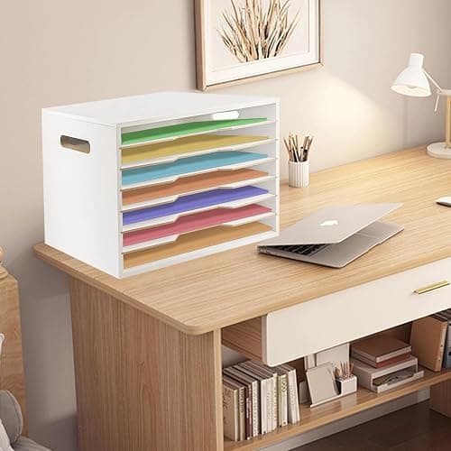 WUEURU Construction Paper Organizer 20x13,Larger Size Wooden Literature Organizer,7 Tier Construction Paper File Sorter Storage,Large File Suitable for Home,Classroom and Office thumbnail 2