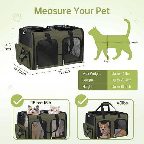 Cat Carrier for 2 Cats Double Pet Carrier Extra Large Green 2026 Upgraded | Dual Cabin with Removable Divider, Collapsible for Multi Cat Travel, Can Hold 20 30 40 lbs for Two Small Kitten, a Medium Dog thumbnail 5