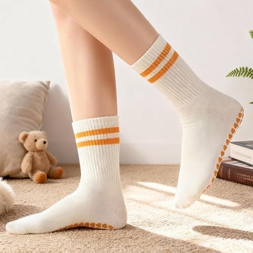 Halfchet 5 Pairs Women Pilates Grippy Socks Crew Half Calf Yoga Socks for Pilates Fitness Workout Hospital thumbnail 2