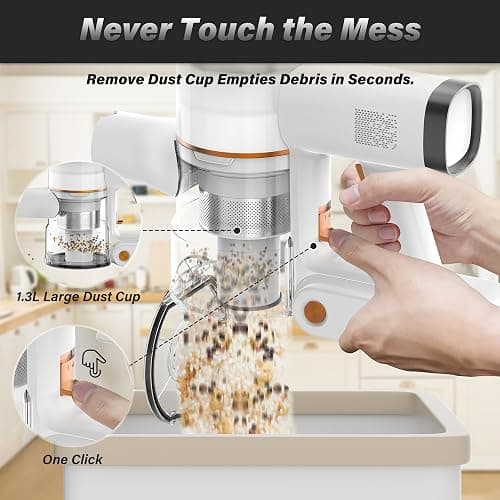 Tikom V500 Cordless Vacuum Cleaner for Home, 40000Pa/450W Stick Vacuum with LED Touch Screen, Charging Wall Dock, Anti-Tangle, Lightweight Handheld Vacuum for Pet Hair, Hard Floor, Carpet thumbnail 7