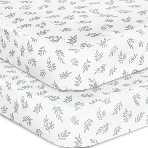 Crib Sheets Fitted for Boys and Girls, 2 Pack Crib Sheet Fits for Standard Crib Mattress, Neutral Toddler Bed Sheets, Lovely Print, 52”X 28” - Image 1