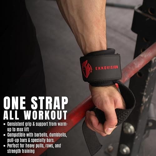 Ekkovision Weight Lifting Straps With Cuffed D Ring, Secure Fit, Enhanced Grip, Black Nylon, Gym Training thumbnail 2