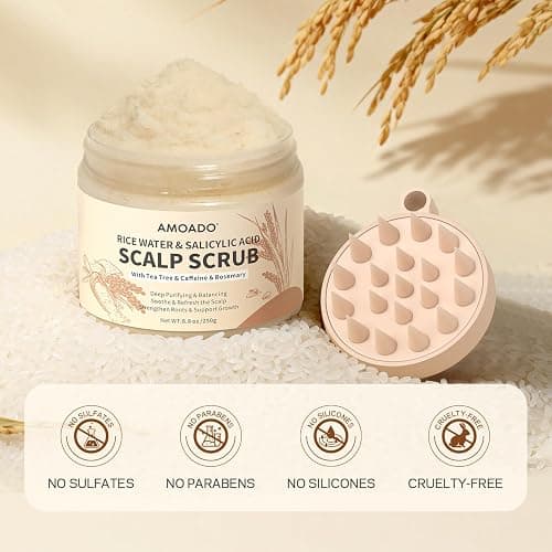 AMOADO Rice Water Scalp Scrub with Salicylic Acid(BHA), Tea Tree & Rosemary – Gentle Exfoliating Scalp Scrub Shampoo for Dandruff, Removes Buildup, Controls Oil & Refreshes the Scalp, 8.8 oz thumbnail 7