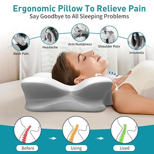 Cervical Neck Pillow for Pain Relief - Ergonomic Side Sleeper Pillow for Neck Support, Cooling Memory Foam Pillows for Sleeping, Contour Pillow Orthopedic Bed Pillow for Back Stomach Sleepers thumbnail 4