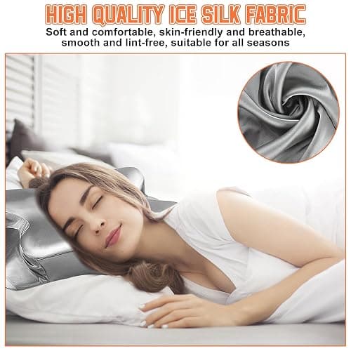 VGECEE Satin Kissenbezüge für Memory Foam Kissen, Seiden Orthopädisches Kissen Kissenbezug Satin Kopfkissenbezug Kissenhülle für das Nackenstützkissen JK79, Silber(Nur für 63x38x14cm) thumbnail 4