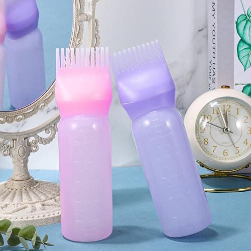 Pimoys Root Comb Applicator Bottle 6 Ounce, Oil Applicator for Hair Dye, Hair Oiling Bottle Brush with Graduated Scale, Pink thumbnail 7