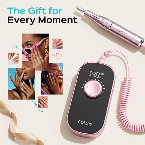 COSLUS E51 Professional Nail Drill Portable Long-Lasting Electric Nail File | Rechargeable, 40000 RPM, Effective for Acrylic Gel Polishing Removing, Easy for Beginner Women, Home DIY & Salon, Pink thumbnail 9