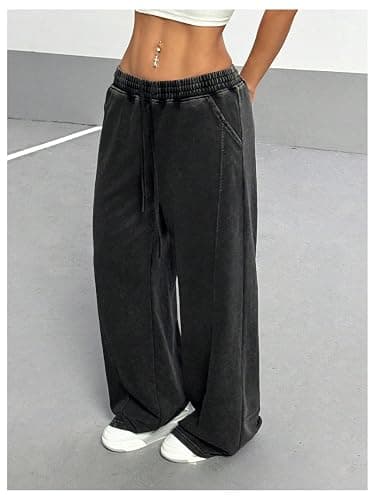 OYOANGLE Women's Wide Leg Y2K Vintage Sweatpants Loose Straight Hip Hop Streetwear Pants with Pockets thumbnail 4