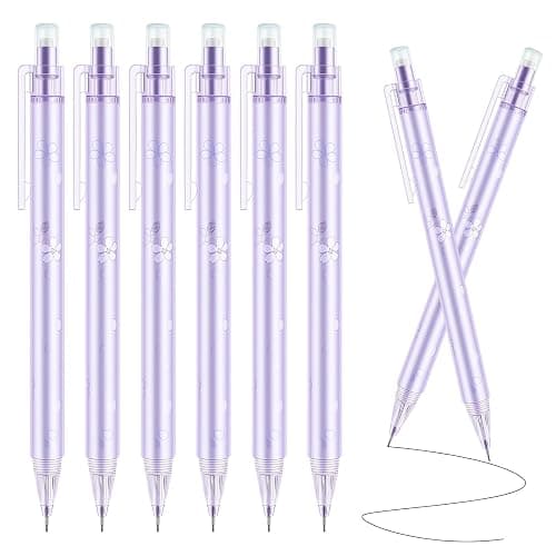Mangpung 6Pcs Cute Purple Cherry Blossom Mechanical Pencils 0.5mm&0.7mm Mechanical Pencil Kawaii Pencils School Pencil for Students Women Office School Suppies - Image 1