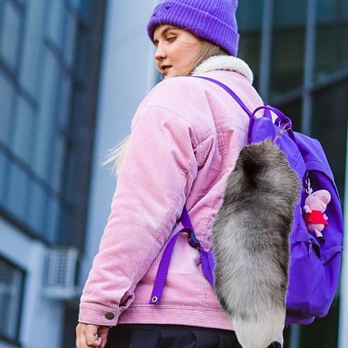 JBLJDWD Fox Tail, Therian Tail, Hanging Furry Tail Keychain Decorative Personalized Animal Keyring Long Charm Gift for Handbag Backpack Cosplay - Grey thumbnail 5