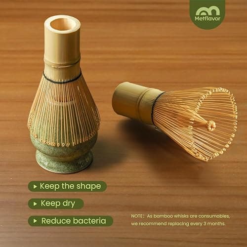 Matcha Whisk Set, Handcrafted Bamboo Chasen & Ceramic Bowl Matcha Kit, Complete 5 Pcs Matcha Set Whisk and Bowl W/Stainless Steel Sifter, Bamboo Scoop & Holder for Matcha Tea Ceremony (Mottled Green) thumbnail 6