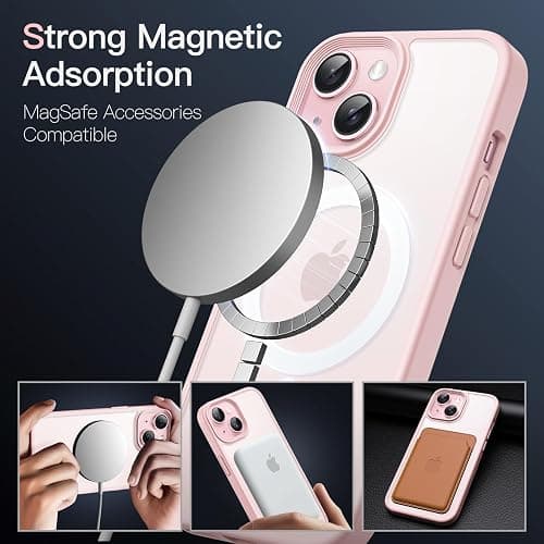 JETech Magnetic Case for iPhone 15 6.1-Inch Compatible with MagSafe, Translucent Matte Back Slim Shockproof Phone Cover (Pink) thumbnail 3