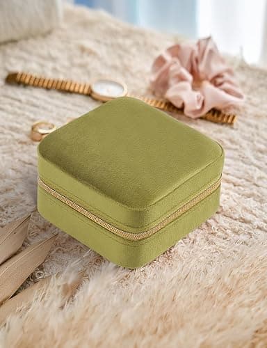 MFXIP Plush Velvet Travel Jewelry Case Small Jewelry Box Jewelry Organizer Storage Case Portable Jewelry Travel Case for Girls Womens Earring, Necklace, Rings,Bracelets with Mirror thumbnail 2