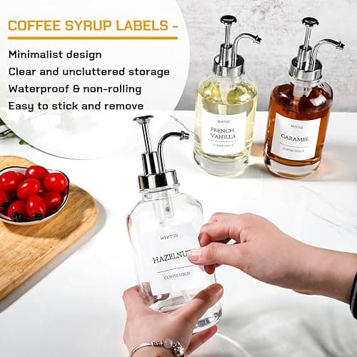 Coffee Bar Accessories,MHDCLY Coffee Syrup Dispenser - 4pack,16.9oz Syrup Dispenser with Labels ，Syrup Pump Dispenser for Coffee Bar(Silver pump) thumbnail 6